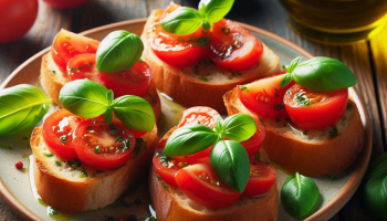 Bruschetta Tomat Basil: Hidangan Pembuka dengan Roti Panggang, Tomat, dan Basil Segar